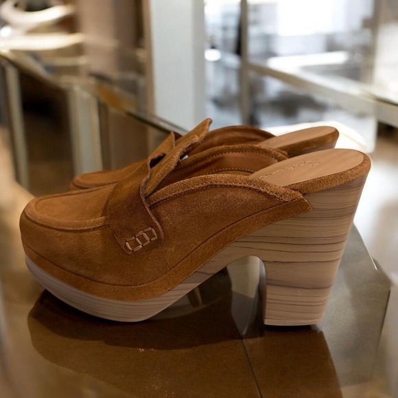 Splendid Shoes - Splendid Brown Suede‎ Platform Mule Heels Womens Size 8.5 Boho Retro Statement